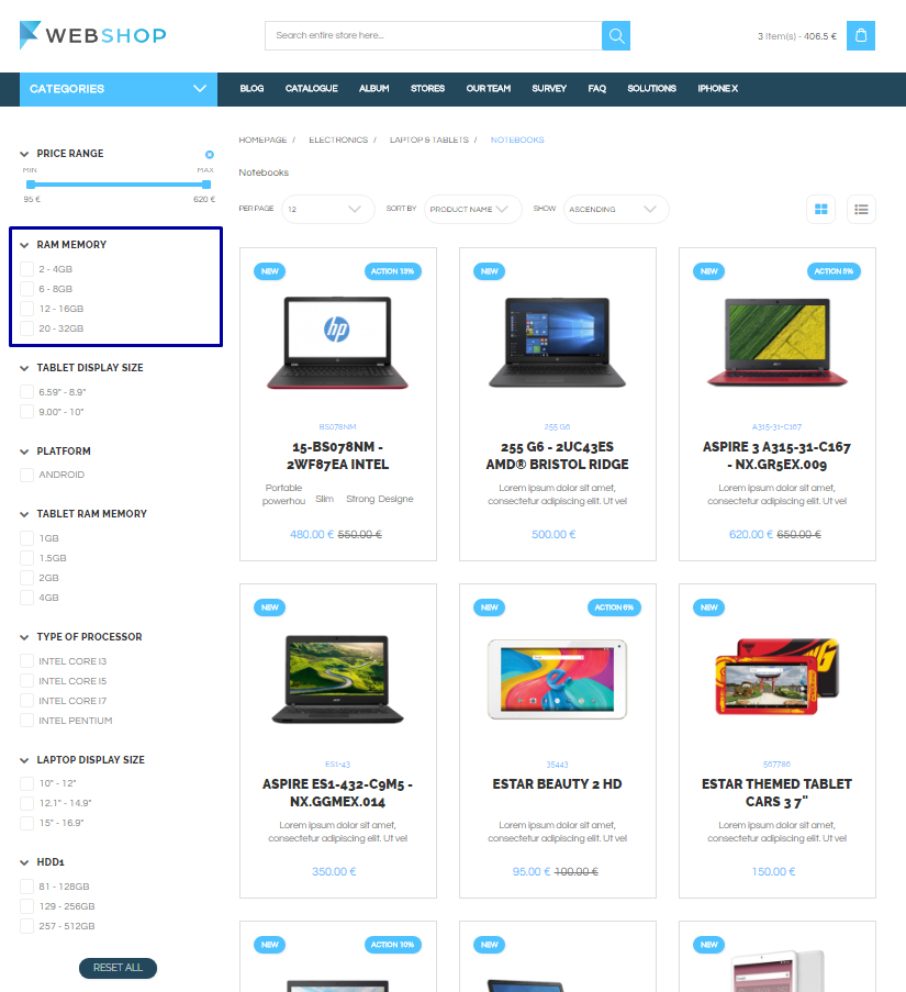 Attributes category page