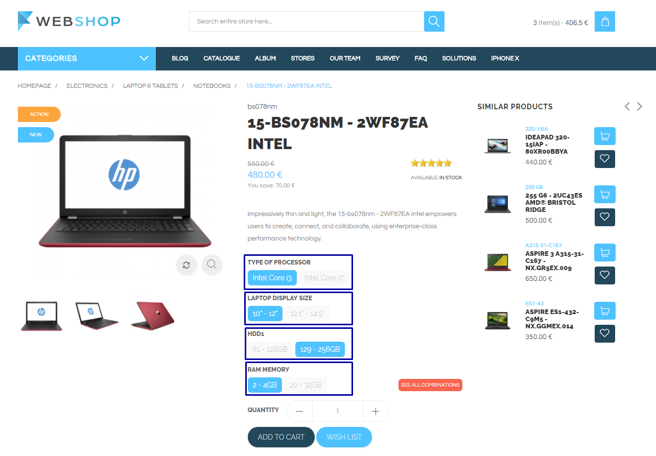 Product page attributes