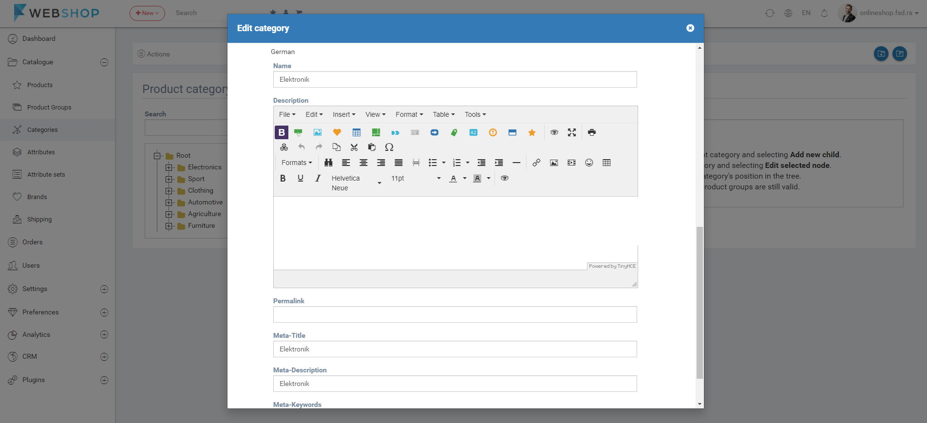 Edit category modal