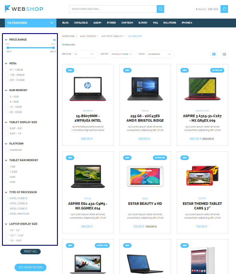 Filter frontend