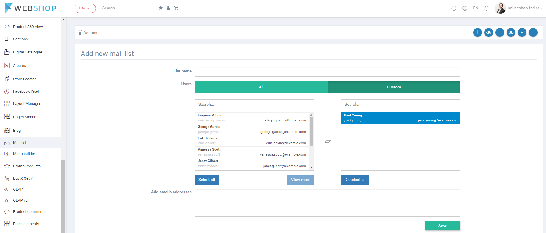 Add new mail list custom
