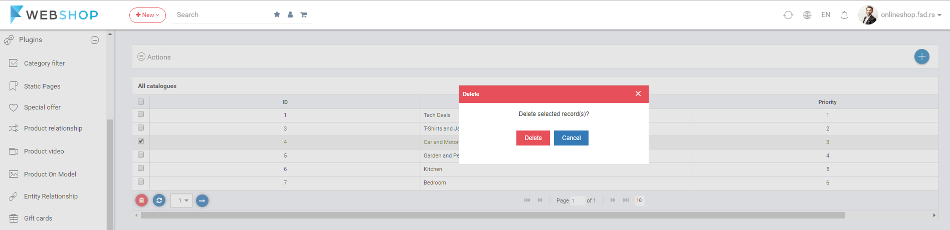 Delete Catalogue