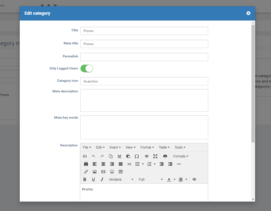 Edit category page