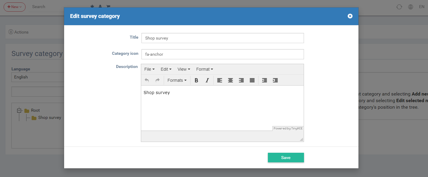 Edit survey category page