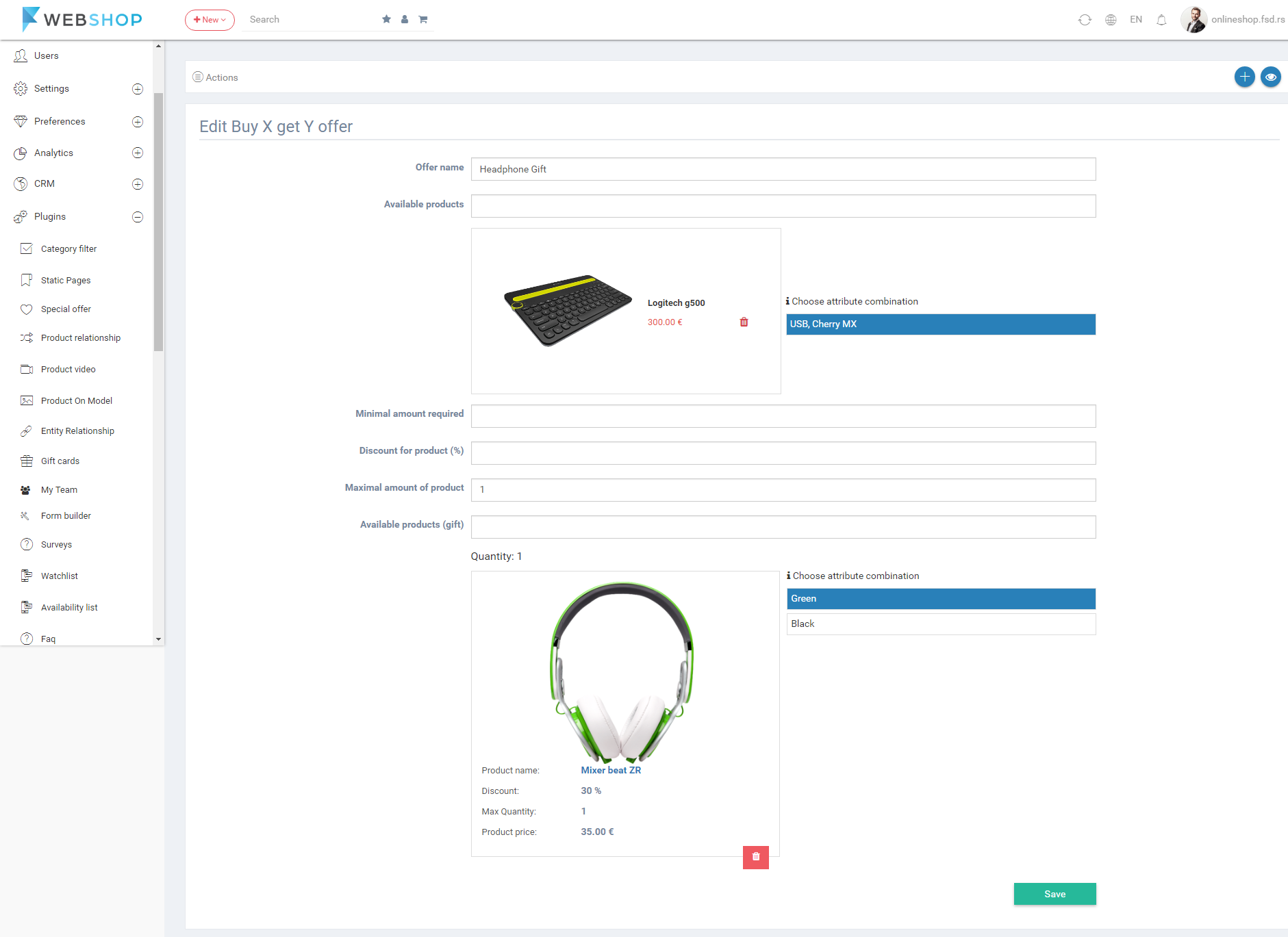 Edit gift product