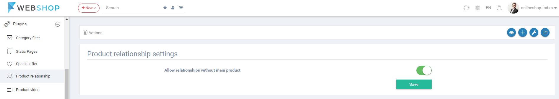 Product relationship settings