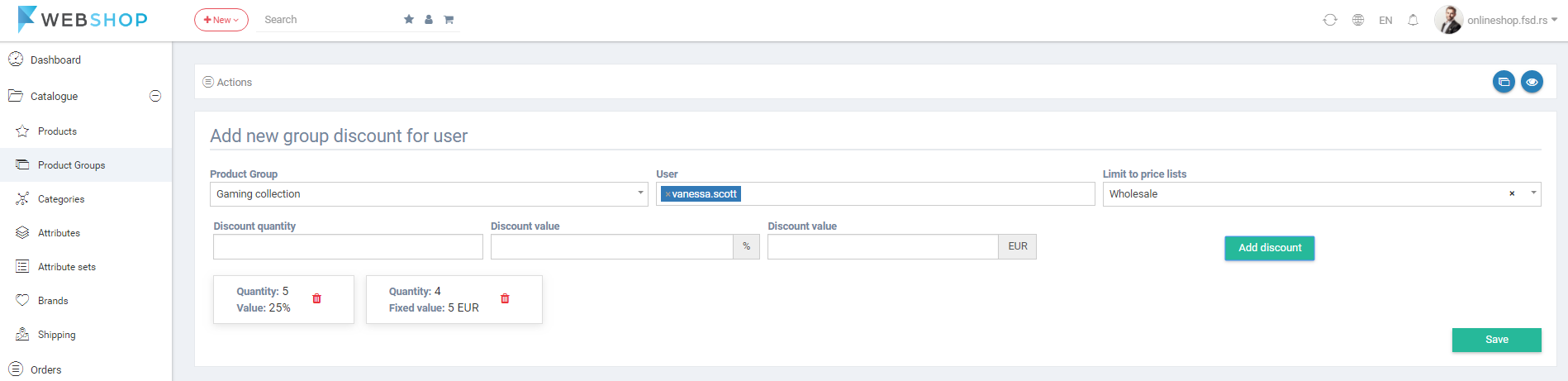 Add discount for user