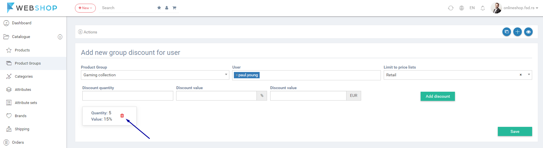 Edit discount for user