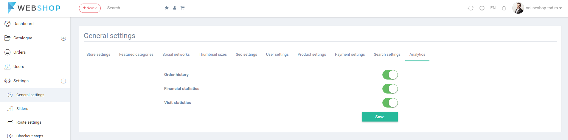 Analytics settings
