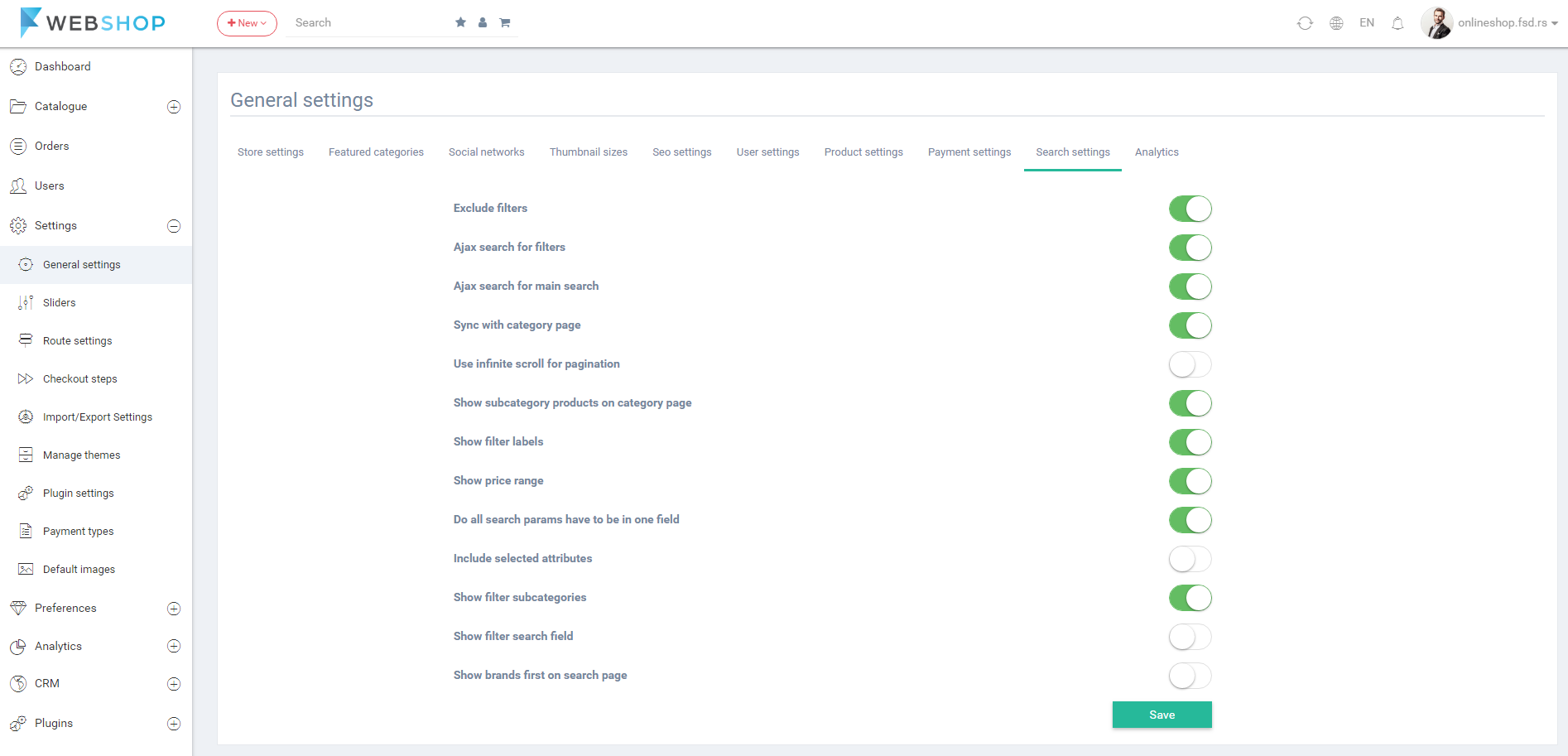 Search settings