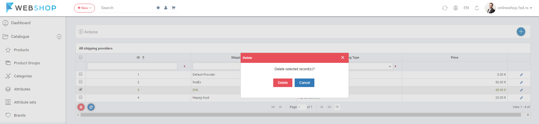 Delete shipping